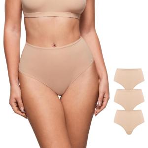 imageINLYRIC Womens Inbarely Soft Thong  High Waisted Tagless Smooth Stretch Underwear Ultrasoft No Show Ladies Panties 3 PackWheat 3pack