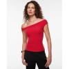 imageINLYRIC Womens Inbarely Soft Off The Shoulder Tops Versatile Going Out Trendy Shirts Y2K Spring Summer OutfitsLipstick Red