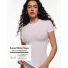 imageINLYRIC Womens Inbarely Soft Short Sleeve Tops Crew Neck Summer Going Out Tees Basic Slim Fitted Breathable TShirtSnow White  See Through