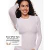 imageINLYRIC Womens Long Sleeve TShirts Crew Neck Basic Fitted Slim Crop Tops Going Out Trendy Tops Spring TeesSnow White  See Through