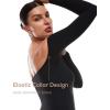 imageINLYRIC Womens Natrelax Off The Shoulder Bodysuit Long Sleeve Thong Sexy Bodycon Slim Fit Tops LeotardBlack