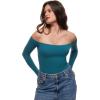 imageINLYRIC Womens Natrelax Off The Shoulder Bodysuit Long Sleeve Thong Sexy Bodycon Slim Fit Tops LeotardBorealis Green