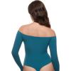 imageINLYRIC Womens Natrelax Off The Shoulder Bodysuit Long Sleeve Thong Sexy Bodycon Slim Fit Tops LeotardBorealis Green