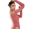 imageINLYRIC Womens Natrelax Off The Shoulder Bodysuit Long Sleeve Thong Sexy Bodycon Slim Fit Tops LeotardBriar Rose