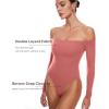 imageINLYRIC Womens Natrelax Off The Shoulder Bodysuit Long Sleeve Thong Sexy Bodycon Slim Fit Tops LeotardBriar Rose