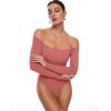 imageINLYRIC Womens Natrelax Off The Shoulder Bodysuit Long Sleeve Thong Sexy Bodycon Slim Fit Tops LeotardBriar Rose