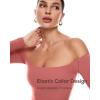 imageINLYRIC Womens Natrelax Off The Shoulder Bodysuit Long Sleeve Thong Sexy Bodycon Slim Fit Tops LeotardBriar Rose