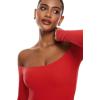 imageINLYRIC Womens Natrelax Off The Shoulder Bodysuit Long Sleeve Thong Sexy Bodycon Slim Fit Tops LeotardDeep Red