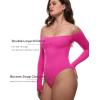 imageINLYRIC Womens Natrelax Off The Shoulder Bodysuit Long Sleeve Thong Sexy Bodycon Slim Fit Tops LeotardHot Pink