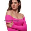 imageINLYRIC Womens Natrelax Off The Shoulder Bodysuit Long Sleeve Thong Sexy Bodycon Slim Fit Tops LeotardHot Pink