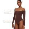 imageINLYRIC Womens Natrelax Off The Shoulder Bodysuit Long Sleeve Thong Sexy Bodycon Slim Fit Tops LeotardTaupe