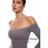 imageINLYRIC Womens Natrelax Off The Shoulder Bodysuit Long Sleeve Thong Sexy Bodycon Slim Fit Tops LeotardTornado Grey