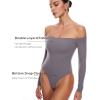 imageINLYRIC Womens Natrelax Off The Shoulder Bodysuit Long Sleeve Thong Sexy Bodycon Slim Fit Tops LeotardTornado Grey