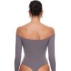 imageINLYRIC Womens Natrelax Off The Shoulder Bodysuit Long Sleeve Thong Sexy Bodycon Slim Fit Tops LeotardTornado Grey