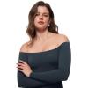 imageINLYRIC Womens Natrelax Off The Shoulder Bodysuit Long Sleeve Thong Sexy Bodycon Slim Fit Tops LeotardTwilight Blue