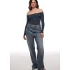 imageINLYRIC Womens Natrelax Off The Shoulder Bodysuit Long Sleeve Thong Sexy Bodycon Slim Fit Tops LeotardTwilight Blue