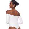 imageINLYRIC Womens Natrelax Off The Shoulder Bodysuit Long Sleeve Thong Sexy Bodycon Slim Fit Tops LeotardWhite