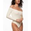 imageINLYRIC Womens Natrelax Off The Shoulder Bodysuit Long Sleeve Thong Sexy Bodycon Slim Fit Tops LeotardWhite Apricot