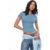 imageINLYRIC Womens Summer Short Sleeve Tops  Cotton Trendy Cute Basic Casual Crew Neck Single Layer T Shirts Tees TopsUniverse Blue