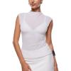 imageINLYRIC Womens Cosnufy Mesh Sheer Mock Turtle Neck Tank Tops See Through Sleeveless Sexy Summer Going Out TopsSnow White