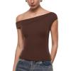imageINLYRIC Womens Inbarely Soft Off The Shoulder Tops Versatile Going Out Trendy Shirts Y2K Spring Summer OutfitsHazelnut