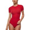 imageINLYRIC Womens Inbarely Soft Short Sleeve Tops Crew Neck Summer Going Out Tees Basic Slim Fitted Breathable TShirtLipstick Red