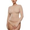 imageINLYRIC Womens Long Sleeve TShirts Crew Neck Basic Fitted Slim Crop Tops Going Out Trendy Tops Spring TeesWheat Beige