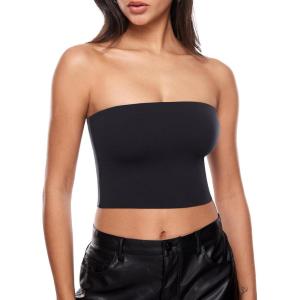 imageINLYRIC Natrelax Womens Tube Tops Strapless Bandeau Crop Top Double Lined Sexy Summer Going Out Tops Solid StretchyBlack