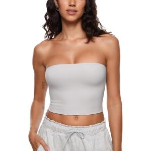 imageINLYRIC Natrelax Womens Tube Tops Strapless Bandeau Crop Top Double Lined Sexy Summer Going Out Tops Solid StretchyCrag Grey