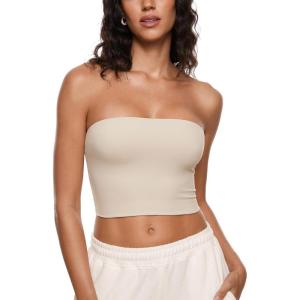 imageINLYRIC Natrelax Womens Tube Tops Strapless Bandeau Crop Top Double Lined Sexy Summer Going Out Tops Solid StretchyFlax Beige