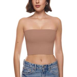imageINLYRIC Natrelax Womens Tube Tops Strapless Bandeau Crop Top Double Lined Sexy Summer Going Out Tops Solid StretchyLatte Coffee