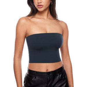 imageINLYRIC Natrelax Womens Tube Tops Strapless Bandeau Crop Top Double Lined Sexy Summer Going Out Tops Solid StretchyTwilight Blue