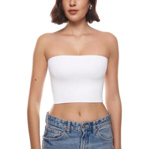 imageINLYRIC Natrelax Womens Tube Tops Strapless Bandeau Crop Top Double Lined Sexy Summer Going Out Tops Solid StretchyWhite