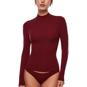 imageINLYRIC Womens Inbarely Soft Mock Turtleneck Double Lined Long Sleeve Tops Going Out Slim Fitted Sexy Trendy TShirtsAncora Red