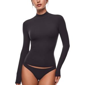 imageINLYRIC Womens Inbarely Soft Mock Turtleneck Double Lined Long Sleeve Tops Going Out Slim Fitted Sexy Trendy TShirtsBlack