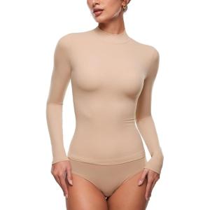 imageINLYRIC Womens Inbarely Soft Mock Turtleneck Double Lined Long Sleeve Tops Going Out Slim Fitted Sexy Trendy TShirtsWheat Beige
