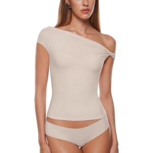 imageINLYRIC Womens Inbarely Soft Off The Shoulder Tops Versatile Going Out Trendy Shirts Y2K Spring Summer OutfitsVanilla White