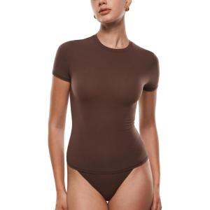 imageINLYRIC Womens Inbarely Soft Short Sleeve Tops Crew Neck Summer Going Out Tees Basic Slim Fitted Breathable TShirtHazelnut