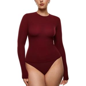 imageINLYRIC Womens Long Sleeve TShirts Crew Neck Basic Fitted Slim Crop Tops Going Out Trendy Tops Spring TeesAncora Red