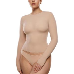 imageINLYRIC Womens Long Sleeve TShirts Crew Neck Basic Fitted Slim Crop Tops Going Out Trendy Tops Spring TeesWheat Beige