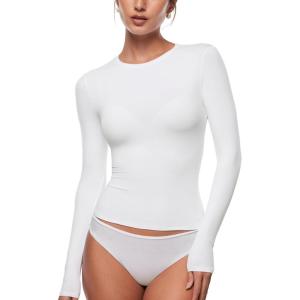 imageINLYRIC Womens Long Sleeve TShirts Crew Neck Basic Fitted Slim Tees Thermal Going Out Trendy Crop TopsSnow White