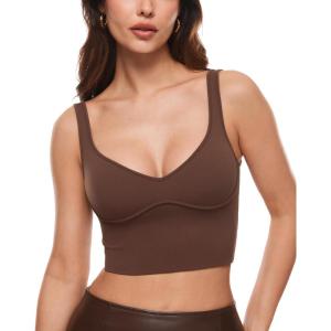 imageINLYRIC Womens Natrelax Sexy Tank Crop Tops Sweetheart V Neck Backless Sleeveless Summer Going Out Tank TopCoffee Brown