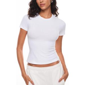 imageINLYRIC Womens Summer Short Sleeve Tops  Cotton Trendy Cute Basic Casual Crew Neck Single Layer T Shirts Tees TopsWhite