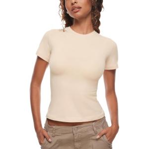 imageINLYRIC Womens Summer Short Sleeve Tops  Cotton Trendy Cute Basic Casual Crew Neck Single Layer T Shirts Tees TopsWhite Opal