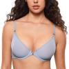 imageINLYRIC Womens Cosnufy Sheer Front Closure Bra  Demi Sexy Seamless Unlined No Padding Mesh Underwire BraMoonlight Blue