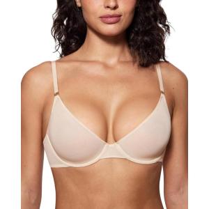 imageINLYRIC Womens Cosnufy Sheer Balconette Bra Demi Unlined Plunge Mesh See Through Sexy Bras UnderwireBeige
