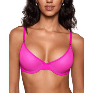 imageINLYRIC Womens Cosnufy Sheer Balconette Bra Demi Unlined Plunge Mesh See Through Sexy Bras UnderwireBright Pink