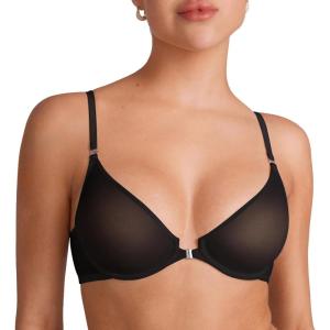 imageINLYRIC Womens Cosnufy Sheer Front Closure Bra  Demi Sexy Seamless Unlined No Padding Mesh Underwire BraBlack