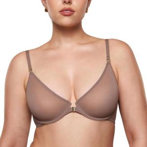 imageINLYRIC Womens Cosnufy Sheer Front Closure Bra  Demi Sexy Seamless Unlined No Padding Mesh Underwire BraBrown Purple