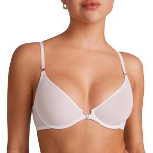 imageINLYRIC Womens Cosnufy Sheer Front Closure Bra  Demi Sexy Seamless Unlined No Padding Mesh Underwire BraCoconut White